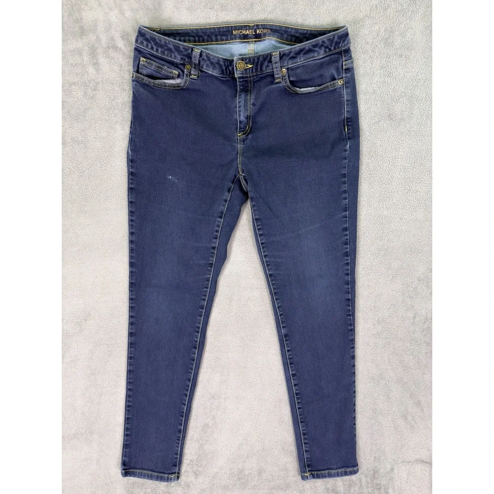 Michael‎ Kors Jeans Womens 10 Blue Dark Wash Denim Mid Rise Izzy Skinny Ankle